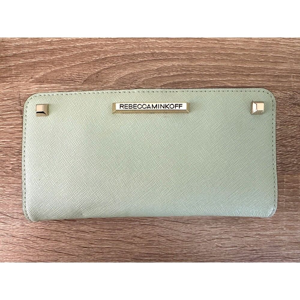 Rebecca Minkoff Mint Green Leather Snap Closure Wallet Women’s Gold Studded